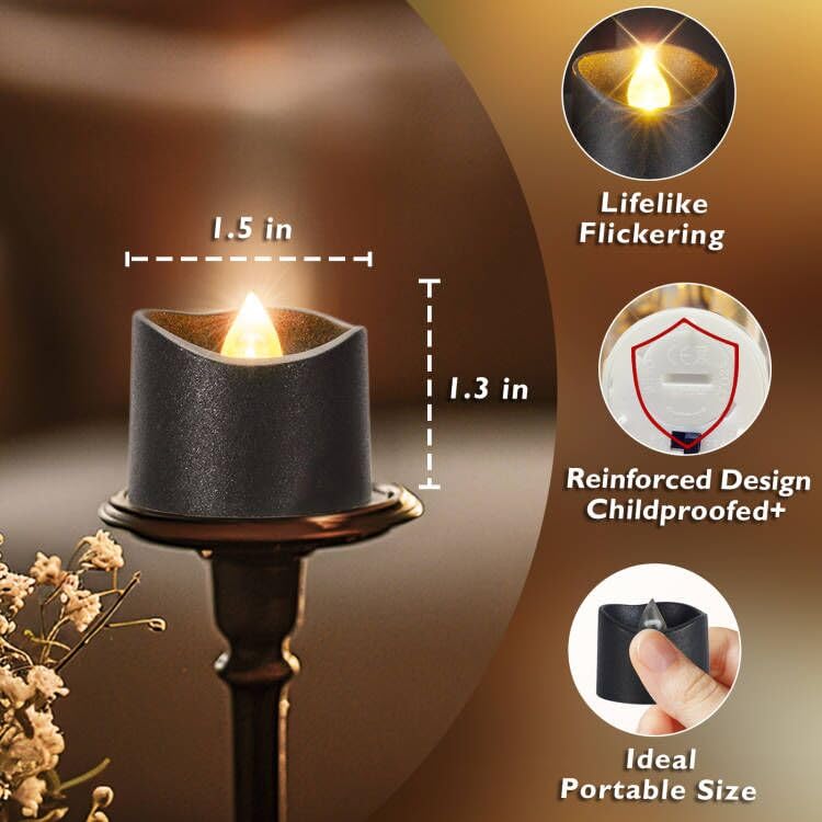 Homemory 12Pcs Flickering Flameless Candle Battery Operated, 200+Hours Fake Electric LED Tea Lights for Votive, Centerpiece Table Decorations, Wedding, Aniversary, Halloween, Christmas