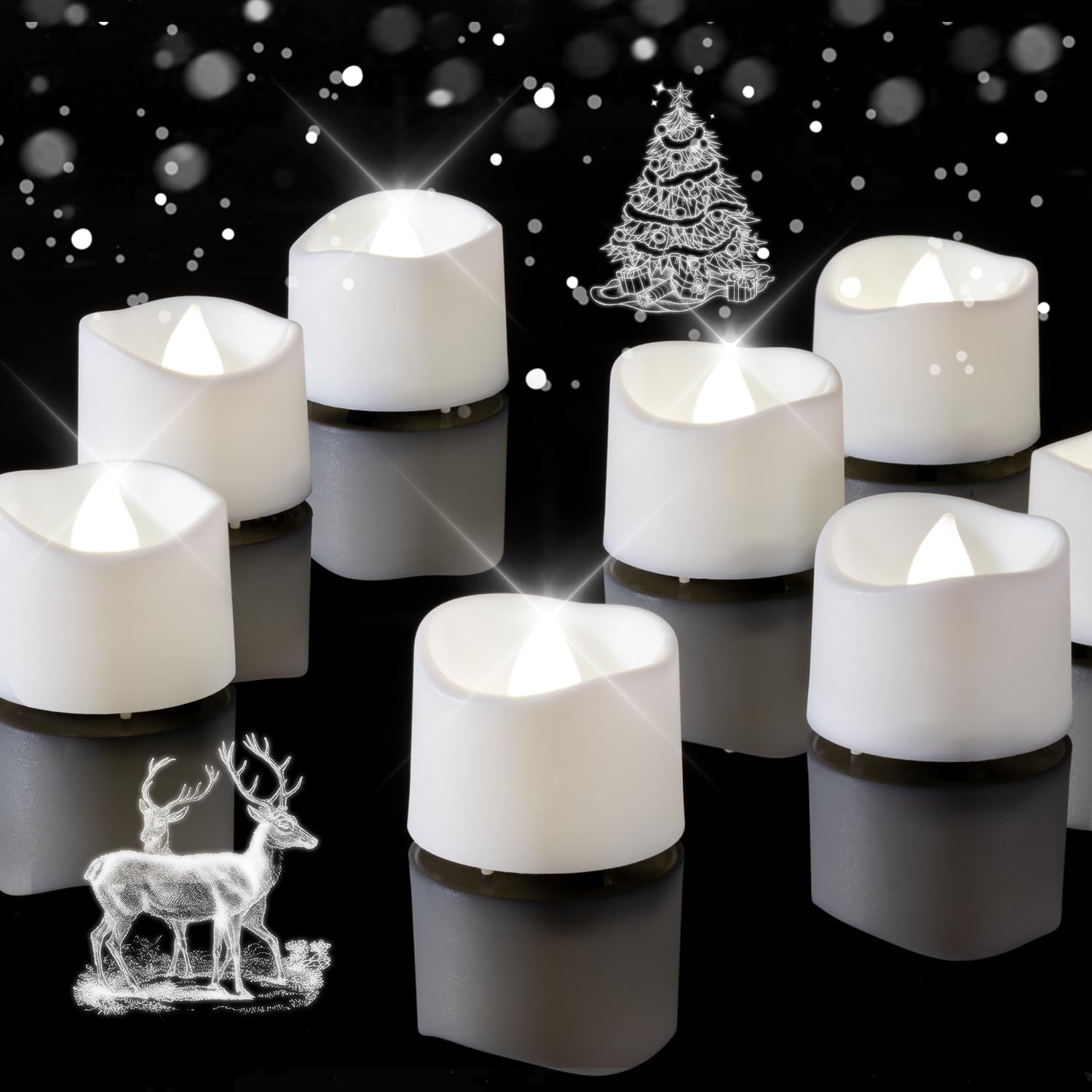 Homemory 12Pcs Flickering Flameless Candle Battery Operated, 200+Hours Fake Electric LED Tea Lights for Votive, Centerpiece Table Decorations, Wedding, Aniversary, Halloween, Christmas