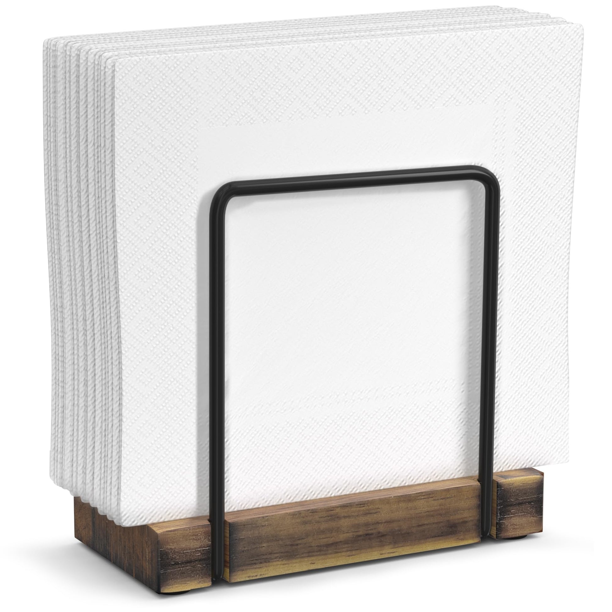 Wican Napkin Holder for Table, Bamboo Iron Standing Napkin Dispenser for Kitchen Dining Farmhouse Cocktail Picnic Bar Rustic Wood Holders for Paper Mail Bills Suitable for All Dining Room Decors Black
