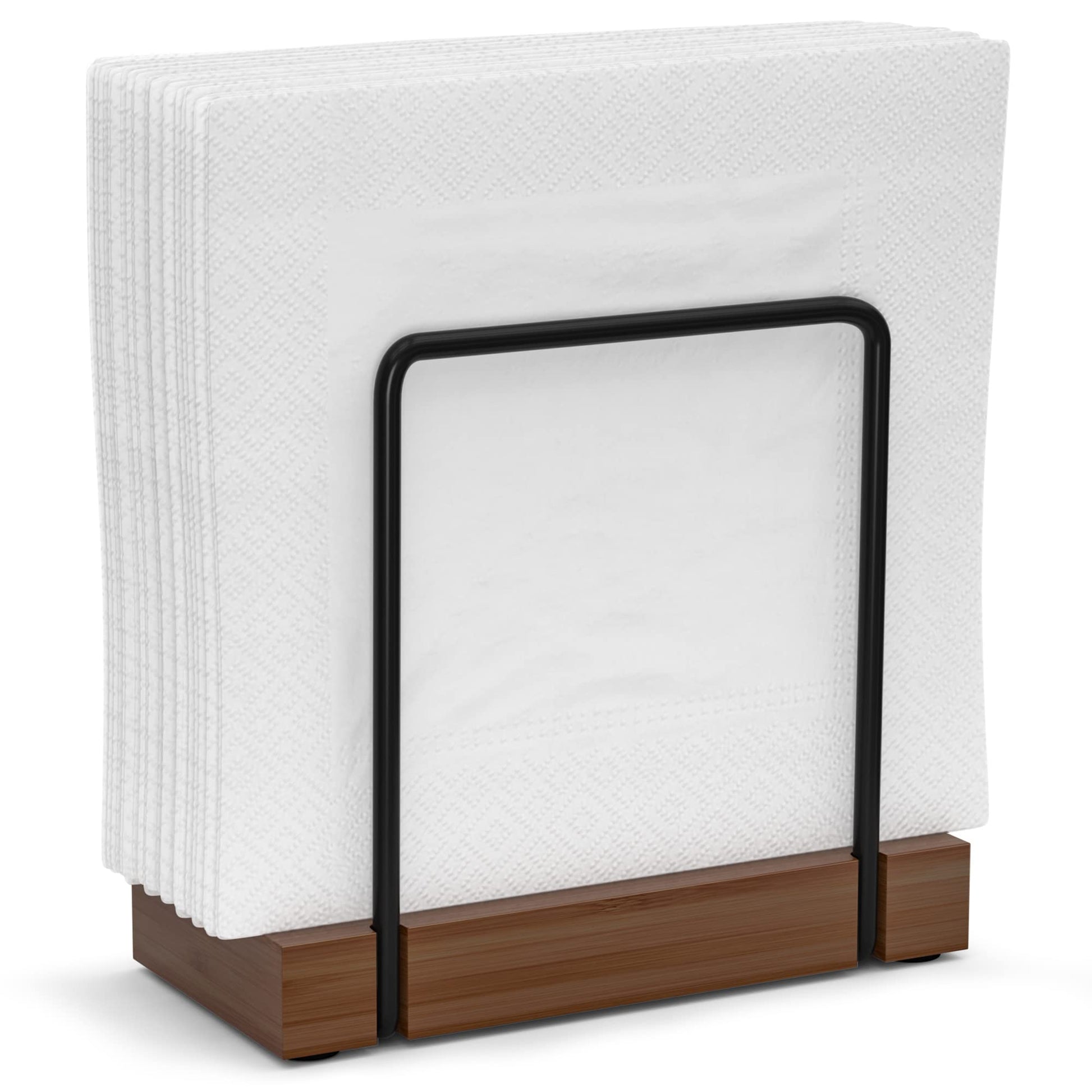 Wican Napkin Holder for Table, Bamboo Iron Standing Napkin Dispenser for Kitchen Dining Farmhouse Cocktail Picnic Bar Rustic Wood Holders for Paper Mail Bills Suitable for All Dining Room Decors Black