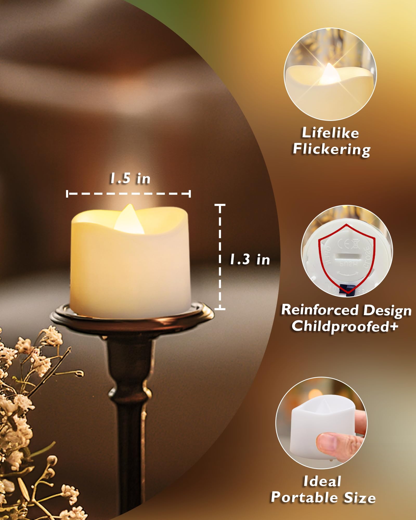 Homemory 12Pcs Flickering Flameless Candle Battery Operated, 200+Hours Fake Electric LED Tea Lights for Votive, Centerpiece Table Decorations, Wedding, Aniversary, Halloween, Christmas