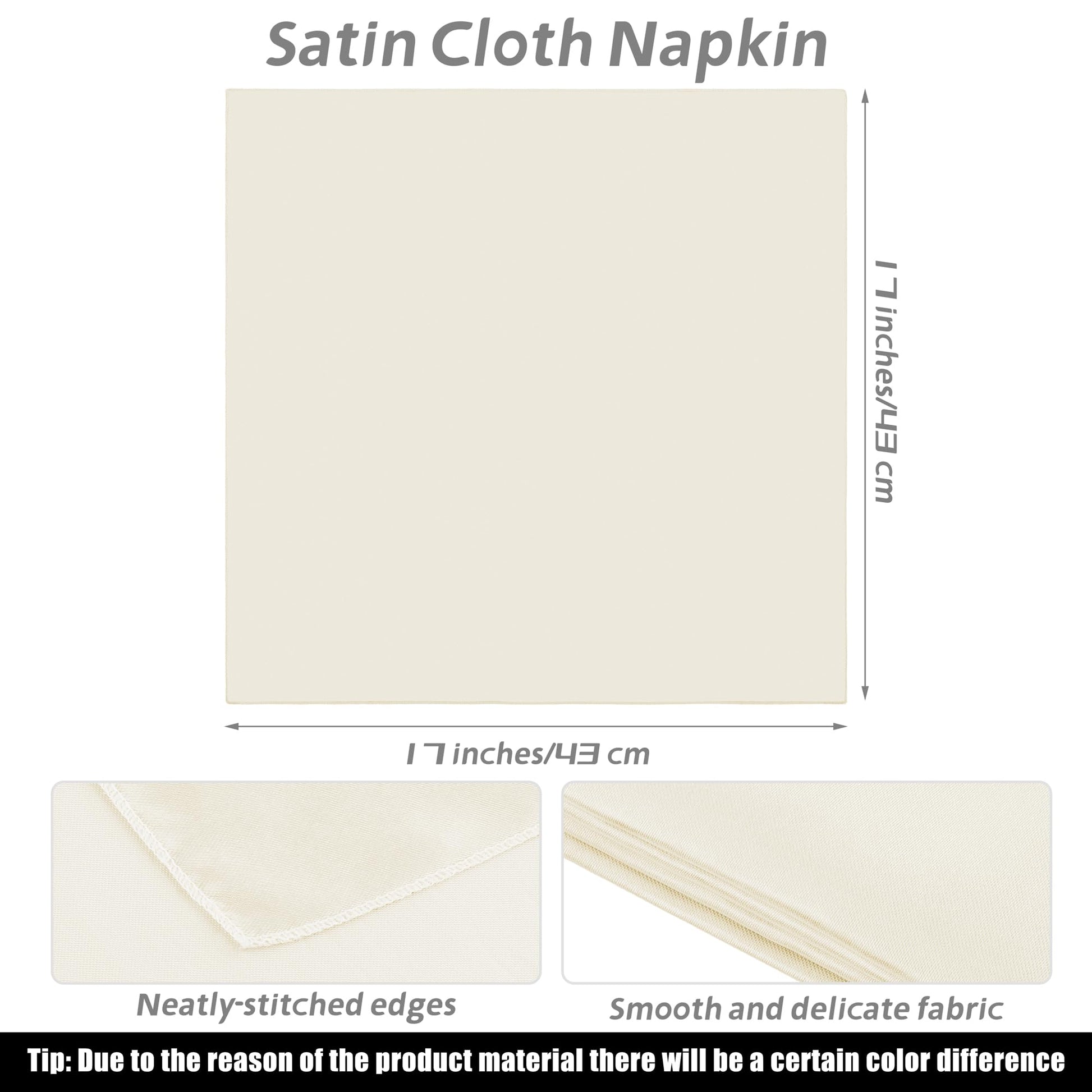 MCEAST Satin Cloth Napkins and Napkin Rings Set of 8, Smooth Fabric Table Napkins and Napkin Holder for Wedding, Birthday Dinner Party, Family Gatherings, Table Decor (Ivory, 17 x 17 Inches)
