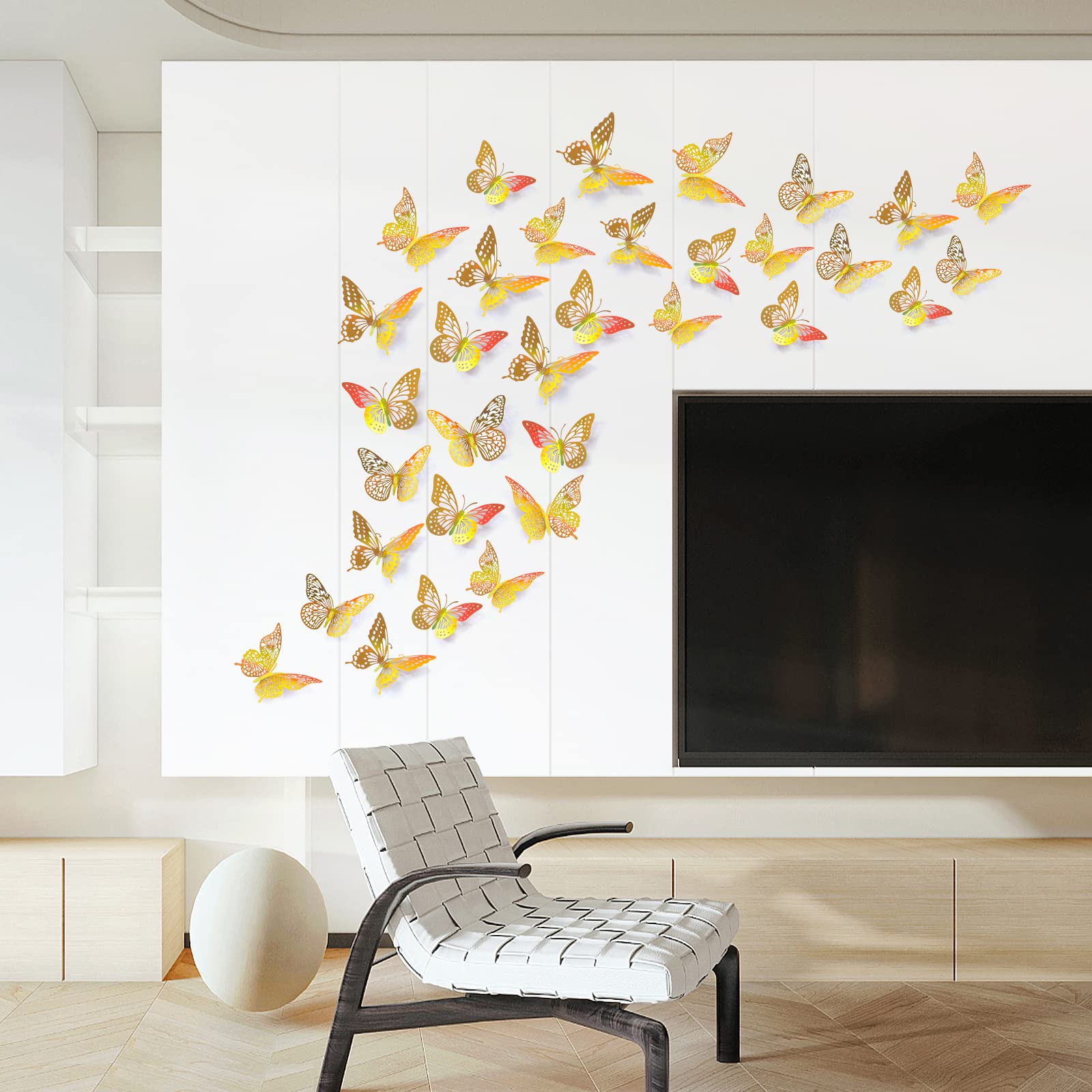 SAOROPEB 3D Butterfly Wall Decor - 48 Pcs, 4 Styles, 3 Sizes, Gold Butterfly Decorations for Birthday & Party Celebrations, Removable Stickers