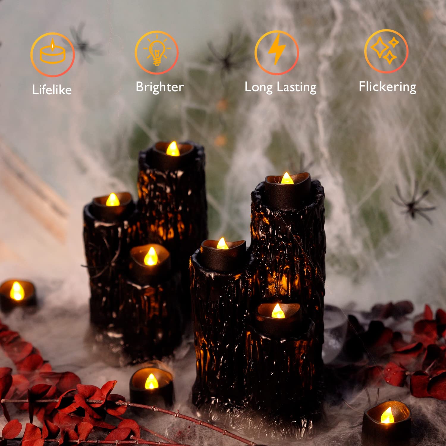 Homemory 12Pcs Flickering Flameless Candle Battery Operated, 200+Hours Fake Electric LED Tea Lights for Votive, Centerpiece Table Decorations, Wedding, Aniversary, Halloween, Christmas