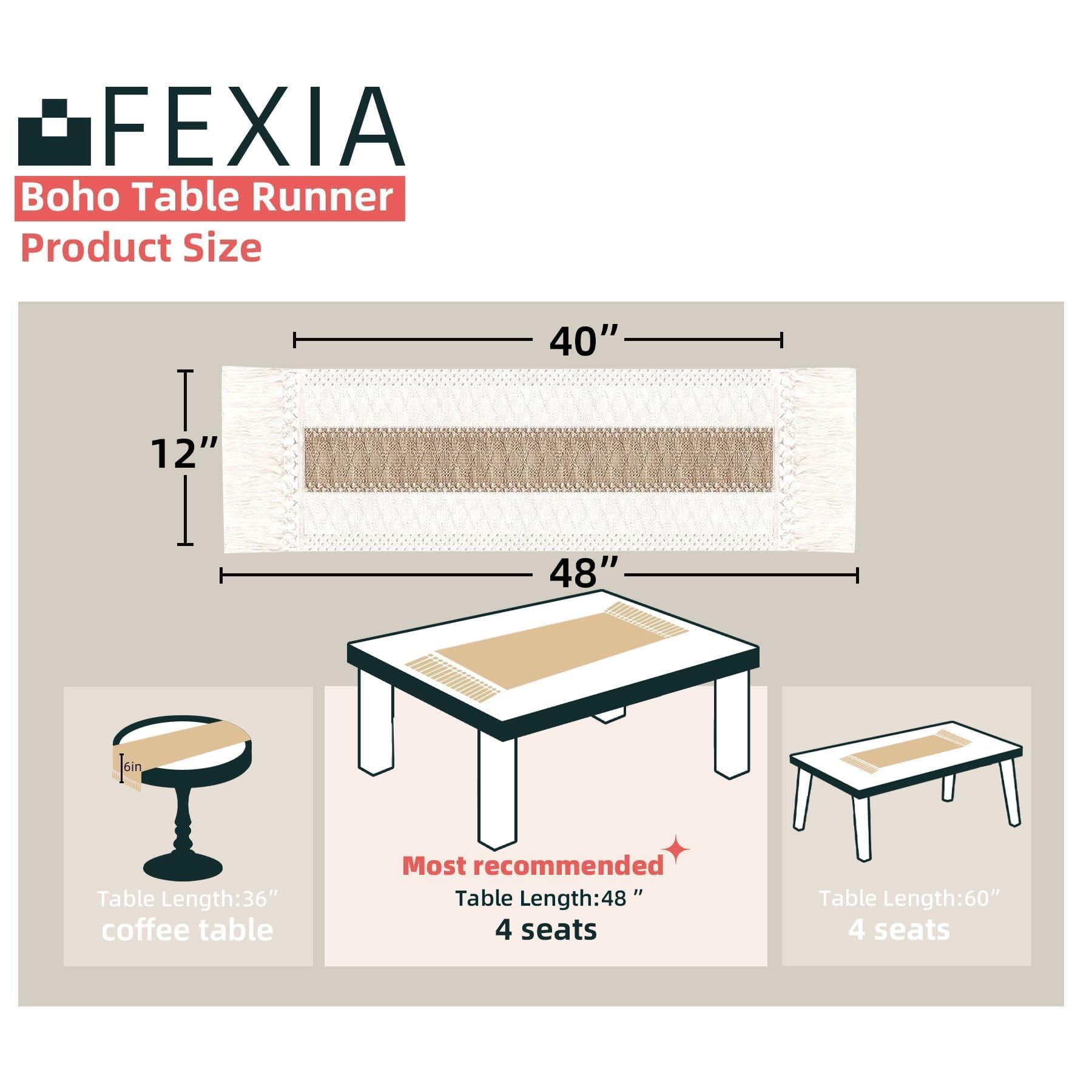 FEXIA Boho Table Runner for Summer Home Decor with Tassels 72 Inches Long Farmhouse Rustic Table Runner Macrame Burlap Table Decoration for Living Room Bridal Shower(12x72 Inches)