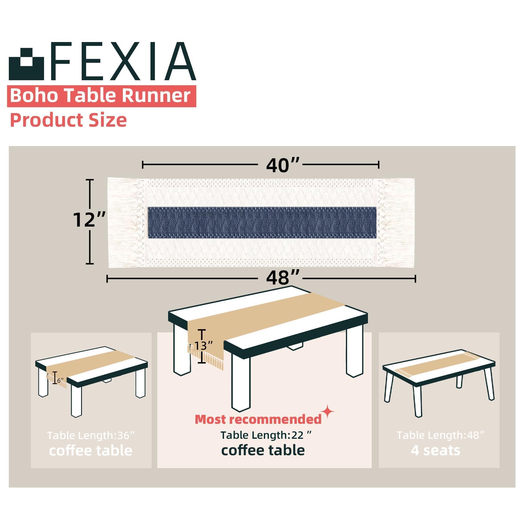 FEXIA Boho Table Runner for Summer Home Decor with Tassels 72 Inches Long Farmhouse Rustic Table Runner Macrame Burlap Table Decoration for Living Room Bridal Shower(12x72 Inches)