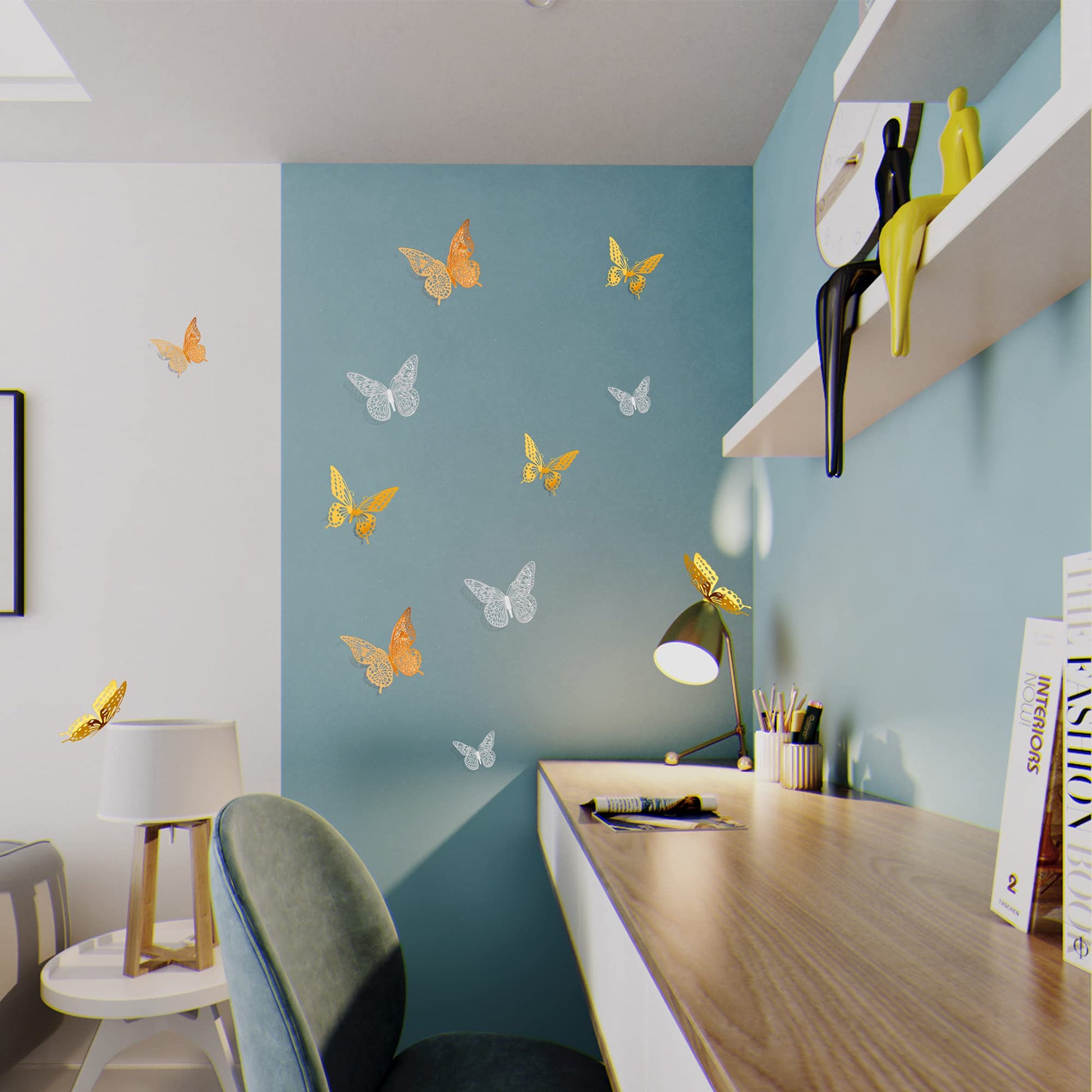 SAOROPEB 3D Butterfly Wall Decor - 48 Pcs, 4 Styles, 3 Sizes, Gold Butterfly Decorations for Birthday & Party Celebrations, Removable Stickers
