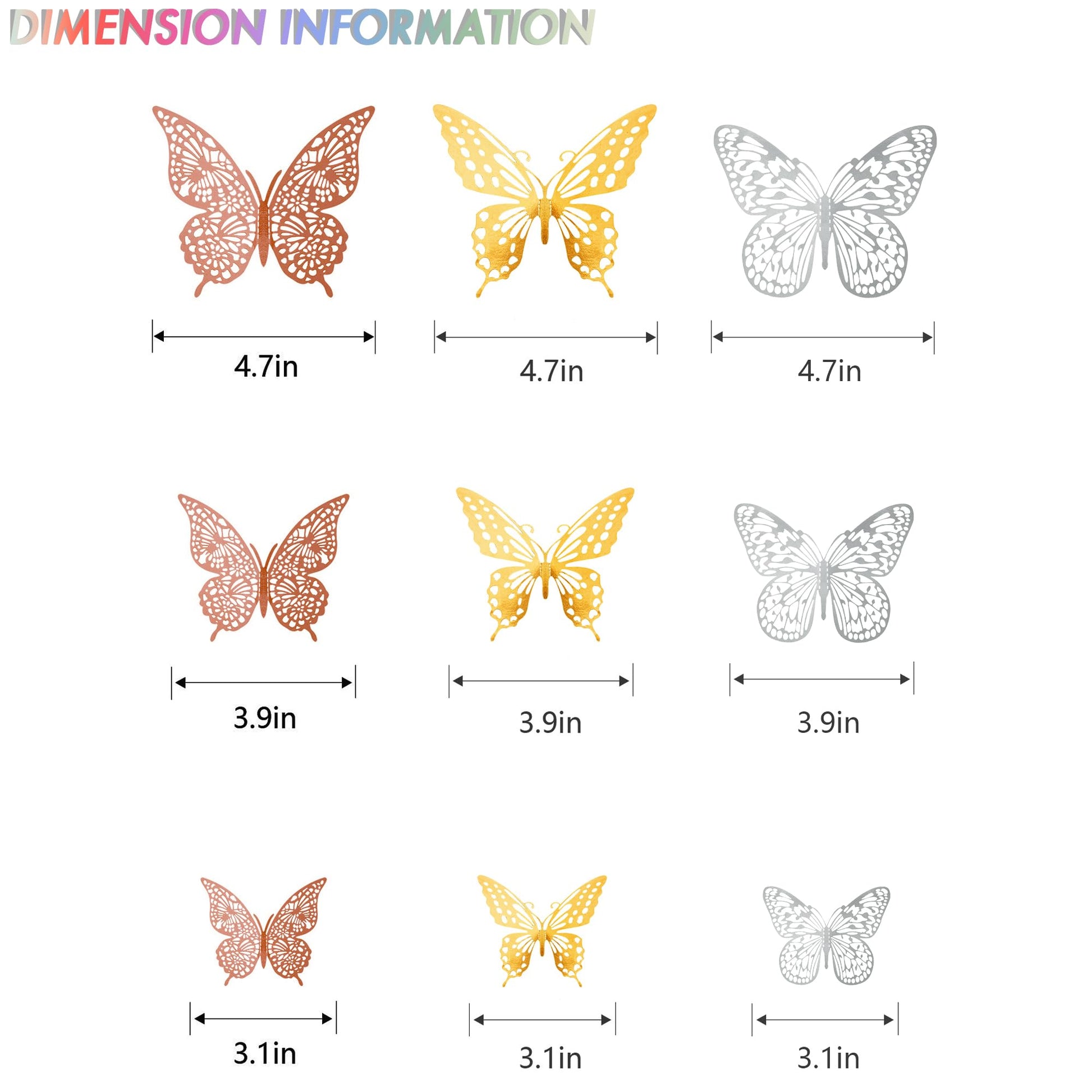 SAOROPEB 3D Butterfly Wall Decor - 48 Pcs, 4 Styles, 3 Sizes, Gold Butterfly Decorations for Birthday & Party Celebrations, Removable Stickers