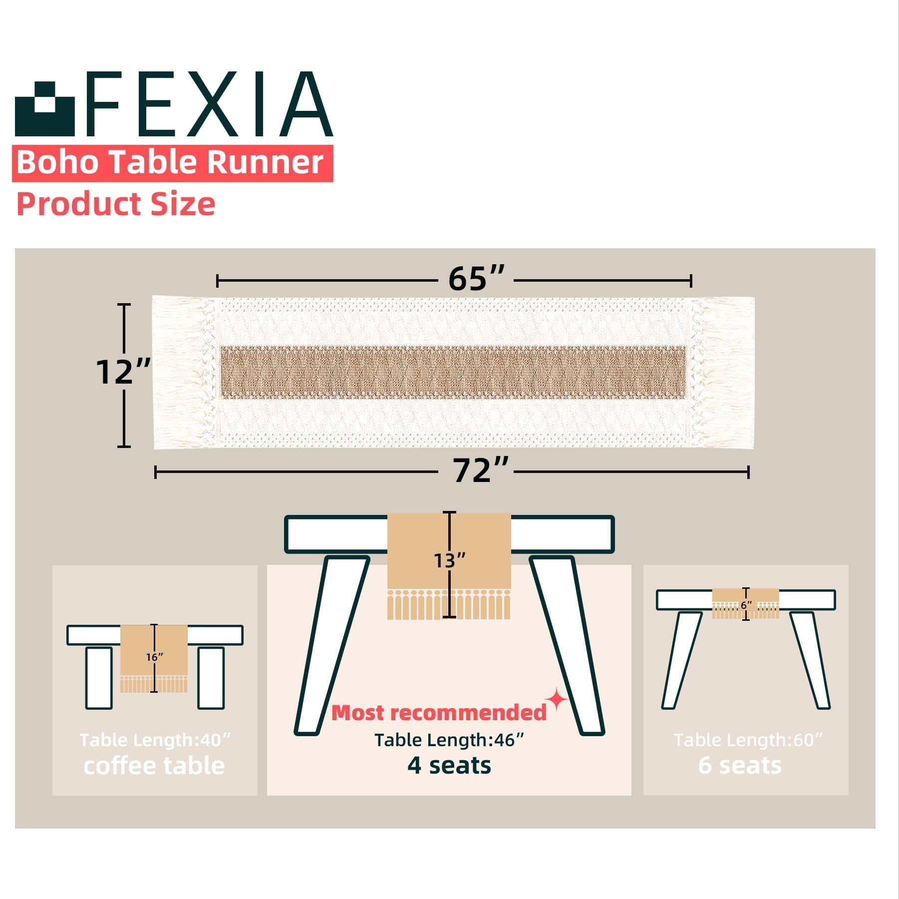 FEXIA Boho Table Runner for Summer Home Decor with Tassels 72 Inches Long Farmhouse Rustic Table Runner Macrame Burlap Table Decoration for Living Room Bridal Shower(12x72 Inches)