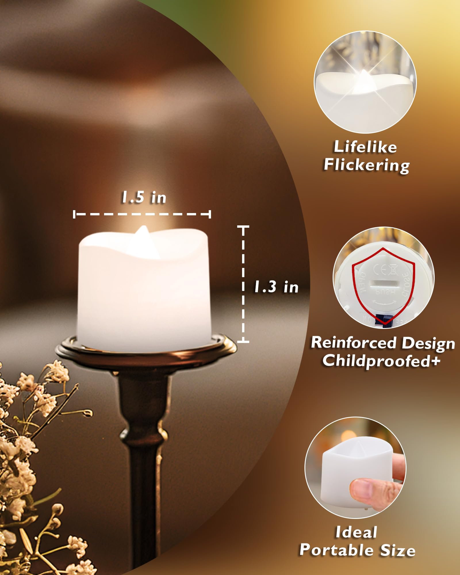 Homemory 12Pcs Flickering Flameless Candle Battery Operated, 200+Hours Fake Electric LED Tea Lights for Votive, Centerpiece Table Decorations, Wedding, Aniversary, Halloween, Christmas