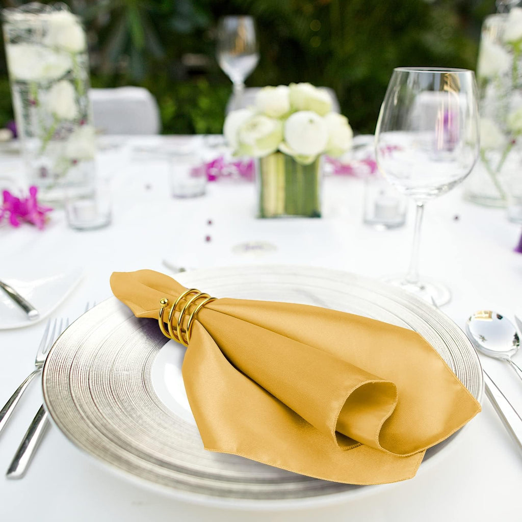 MCEAST Satin Cloth Napkins and Napkin Rings Set of 8, Smooth Fabric Table Napkins and Napkin Holder for Wedding, Birthday Dinner Party, Family Gatherings, Table Decor (Ivory, 17 x 17 Inches)