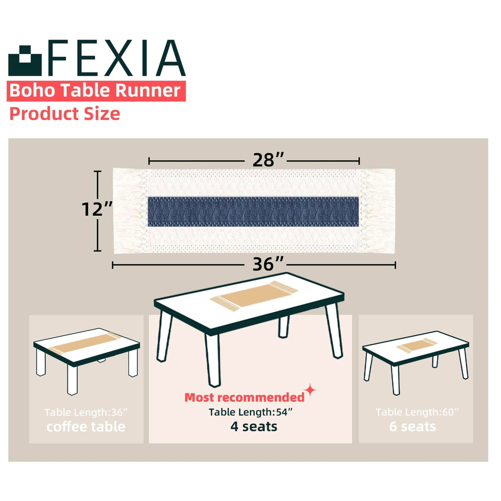 FEXIA Boho Table Runner for Summer Home Decor with Tassels 72 Inches Long Farmhouse Rustic Table Runner Macrame Burlap Table Decoration for Living Room Bridal Shower(12x72 Inches)