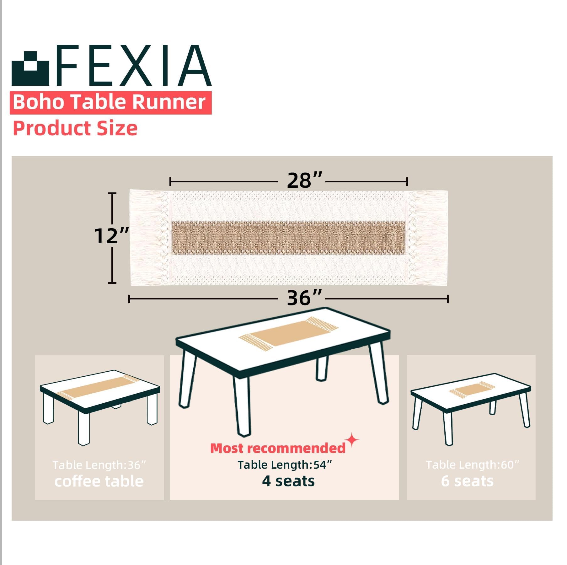 FEXIA Boho Table Runner for Summer Home Decor with Tassels 72 Inches Long Farmhouse Rustic Table Runner Macrame Burlap Table Decoration for Living Room Bridal Shower(12x72 Inches)