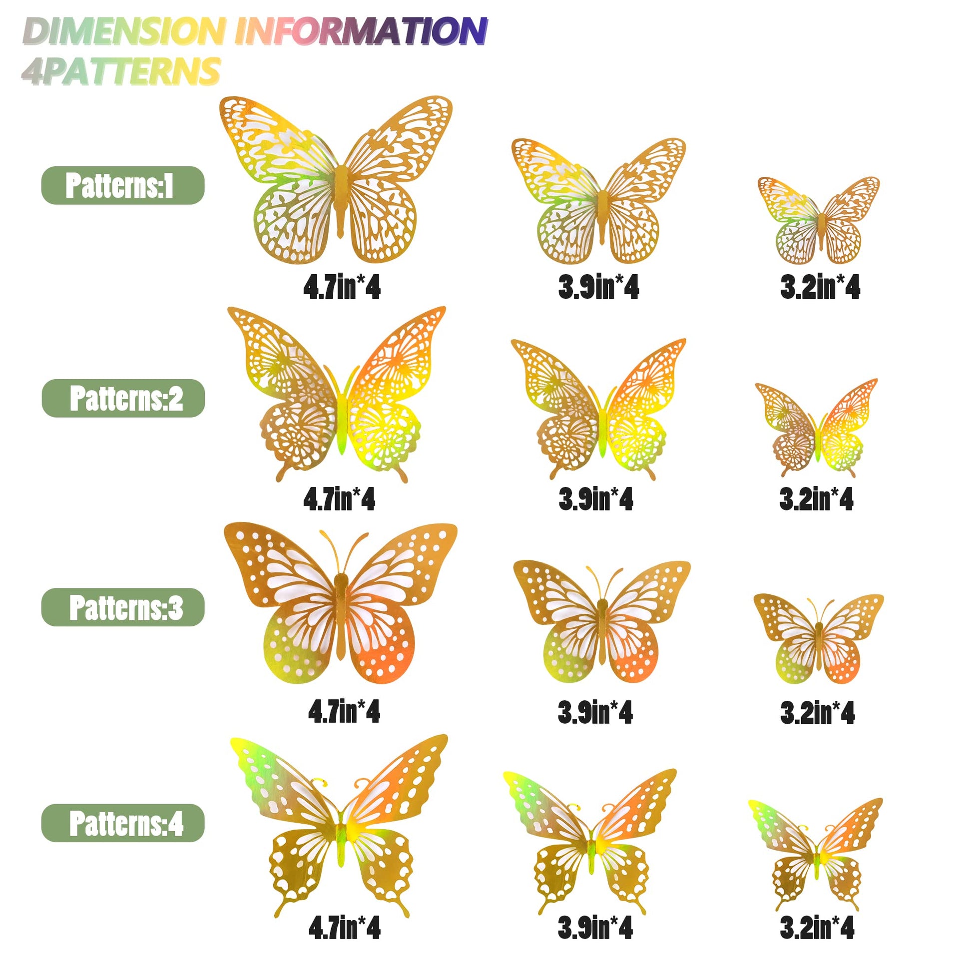 SAOROPEB 3D Butterfly Wall Decor - 48 Pcs, 4 Styles, 3 Sizes, Gold Butterfly Decorations for Birthday & Party Celebrations, Removable Stickers