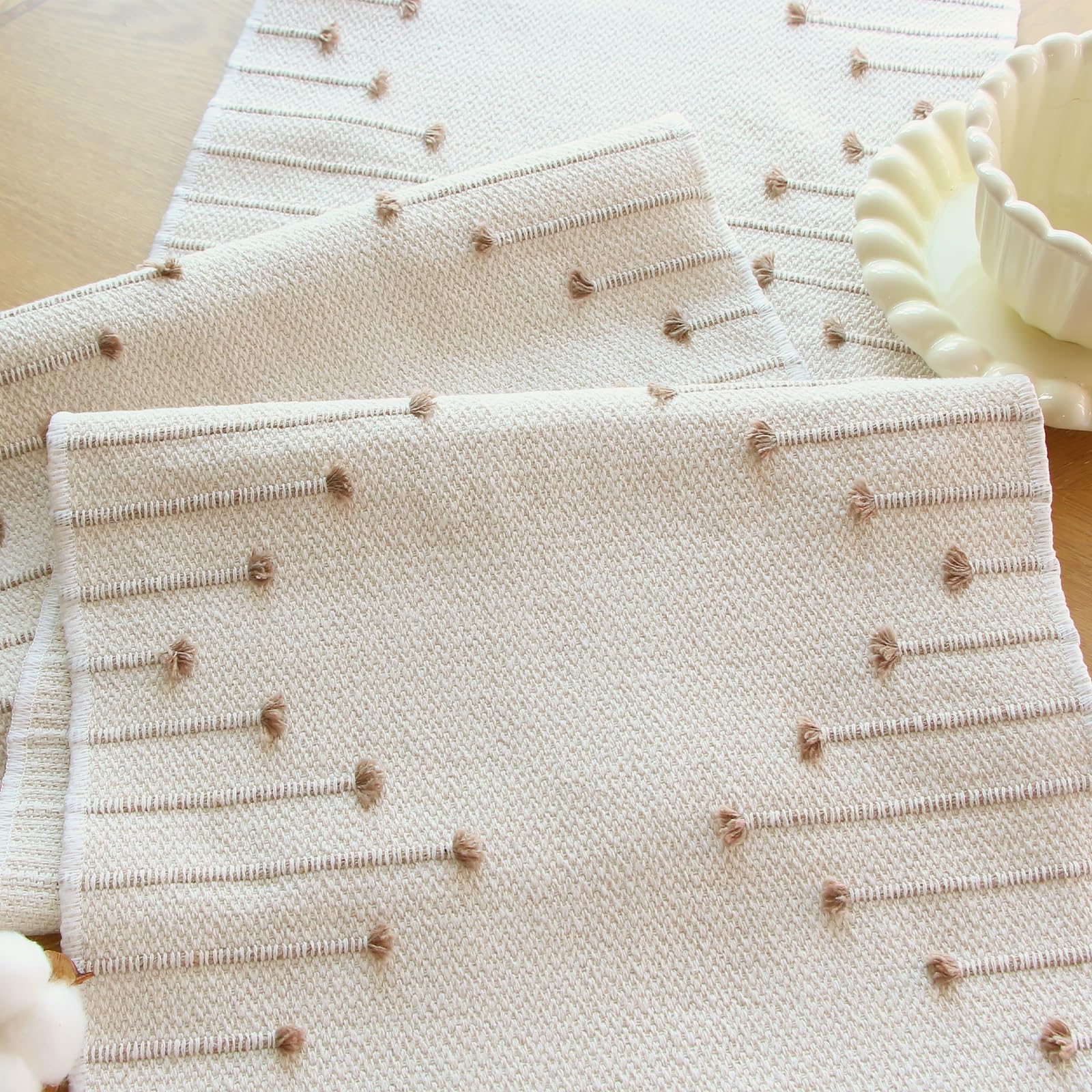 FEXIA Boho Table Runner for Summer Home Decor with Tassels 72 Inches Long Farmhouse Rustic Table Runner Macrame Burlap Table Decoration for Living Room Bridal Shower(12x72 Inches)