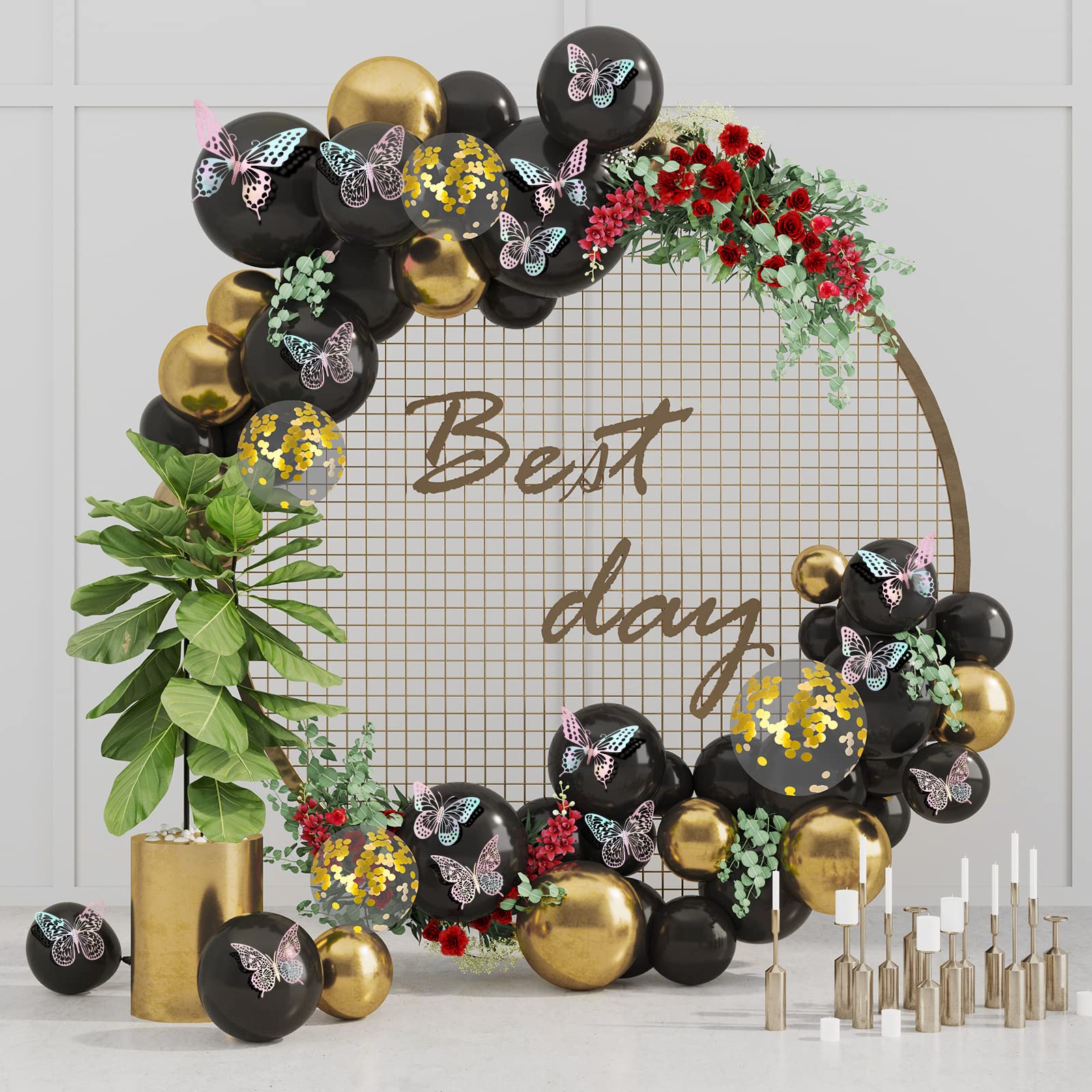 SAOROPEB 3D Butterfly Wall Decor - 48 Pcs, 4 Styles, 3 Sizes, Gold Butterfly Decorations for Birthday & Party Celebrations, Removable Stickers