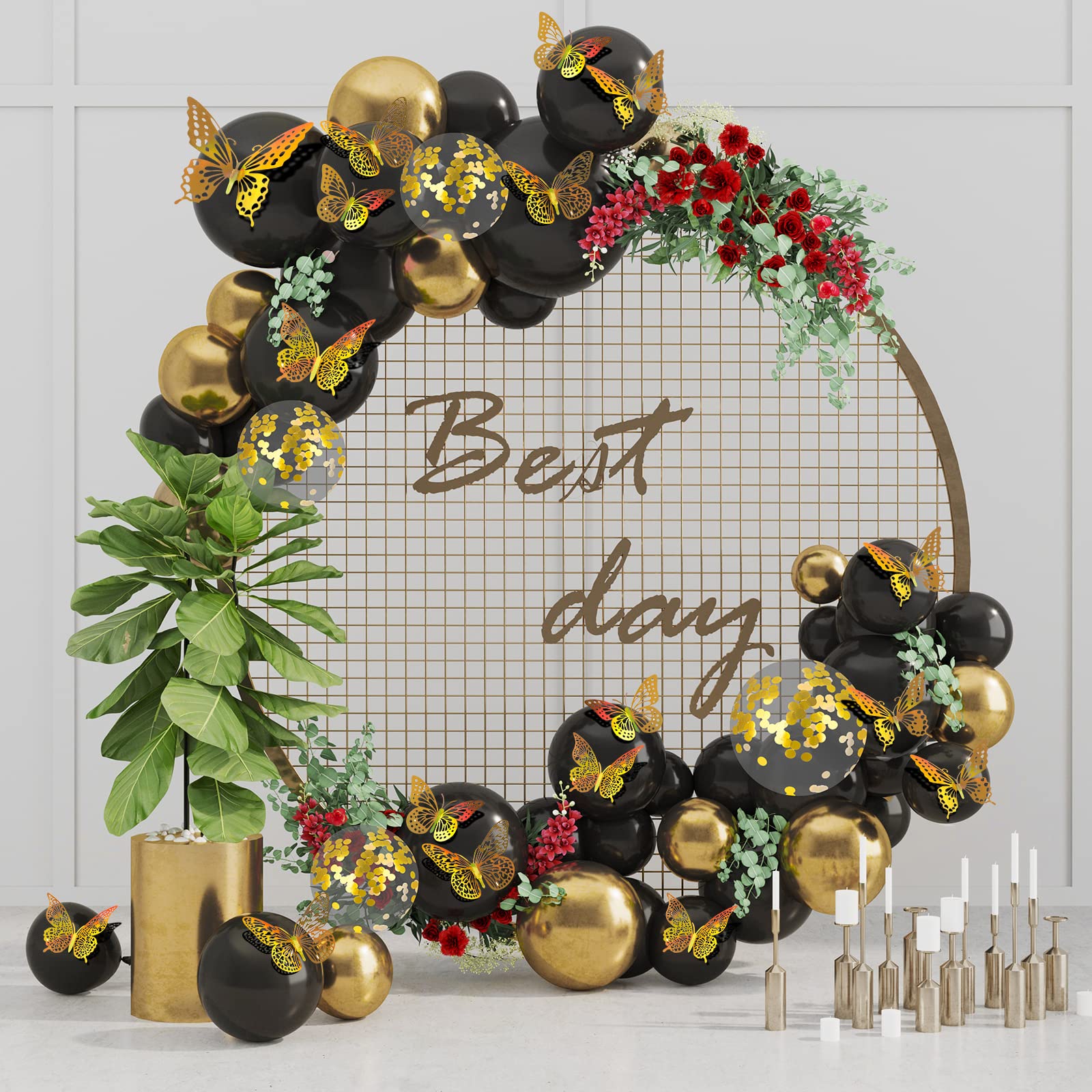 SAOROPEB 3D Butterfly Wall Decor - 48 Pcs, 4 Styles, 3 Sizes, Gold Butterfly Decorations for Birthday & Party Celebrations, Removable Stickers