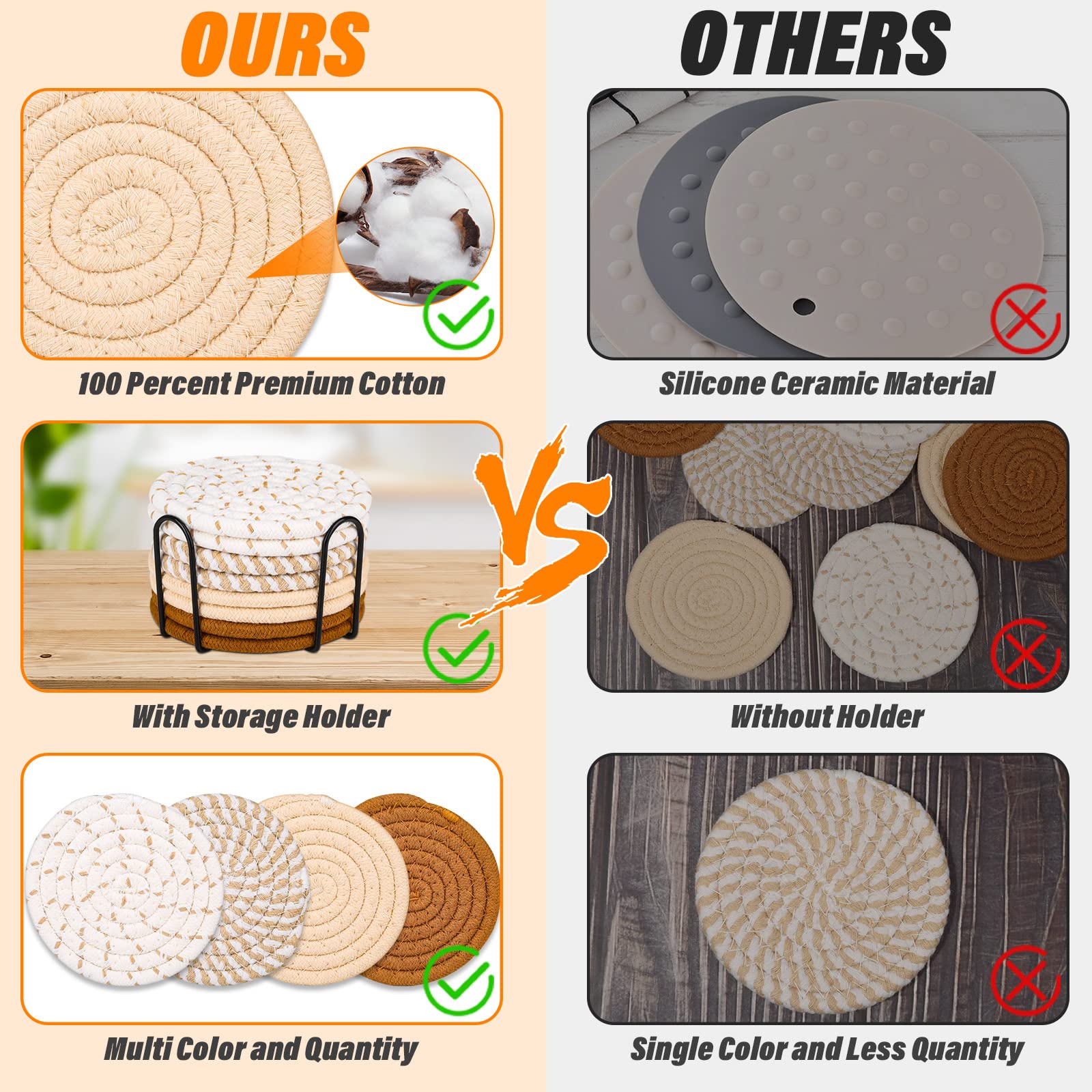 Mckanti Drink Coasters Set of 8, 4 Colors Absorbent Coasters for Drinks, Minimalist Cotton Woven Coaster for Living Room Decor, Tabletop Protection Suitable for Kinds of Cups, 4.3 Inches