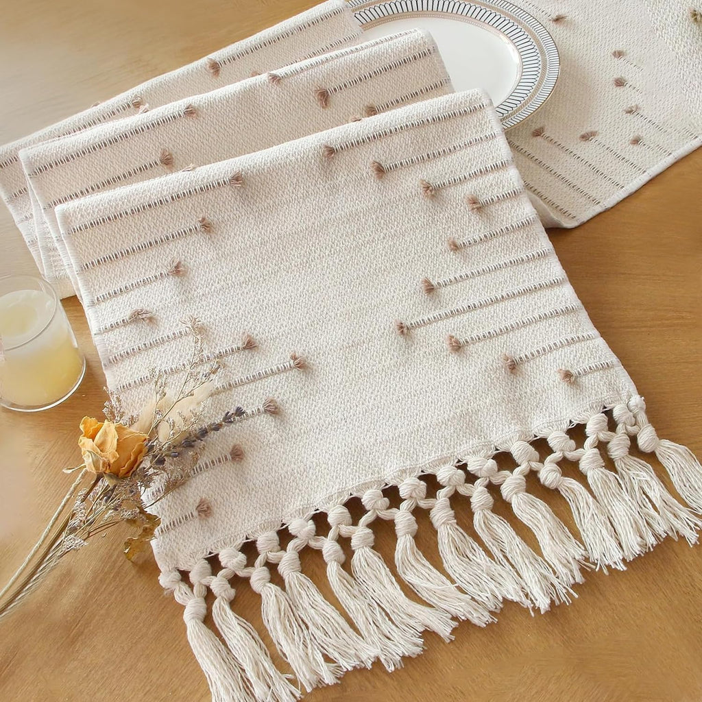 FEXIA Boho Table Runner for Summer Home Decor with Tassels 72 Inches Long Farmhouse Rustic Table Runner Macrame Burlap Table Decoration for Living Room Bridal Shower(12x72 Inches)