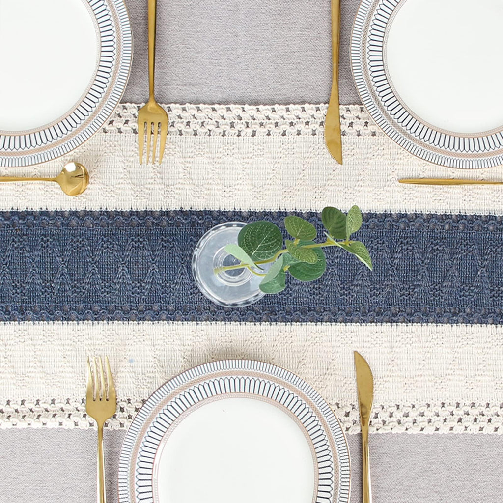 FEXIA Boho Table Runner for Summer Home Decor with Tassels 72 Inches Long Farmhouse Rustic Table Runner Macrame Burlap Table Decoration for Living Room Bridal Shower(12x72 Inches)