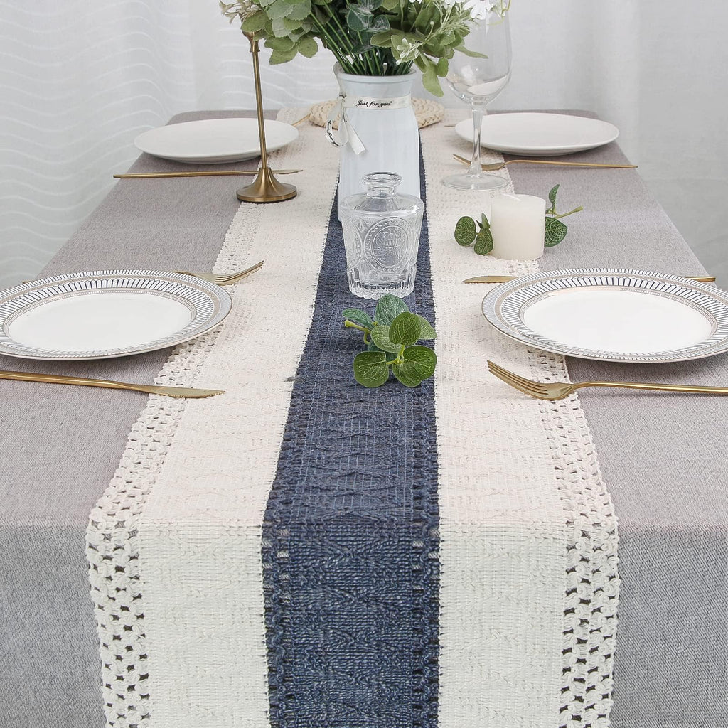 FEXIA Boho Table Runner for Summer Home Decor with Tassels 72 Inches Long Farmhouse Rustic Table Runner Macrame Burlap Table Decoration for Living Room Bridal Shower(12x72 Inches)