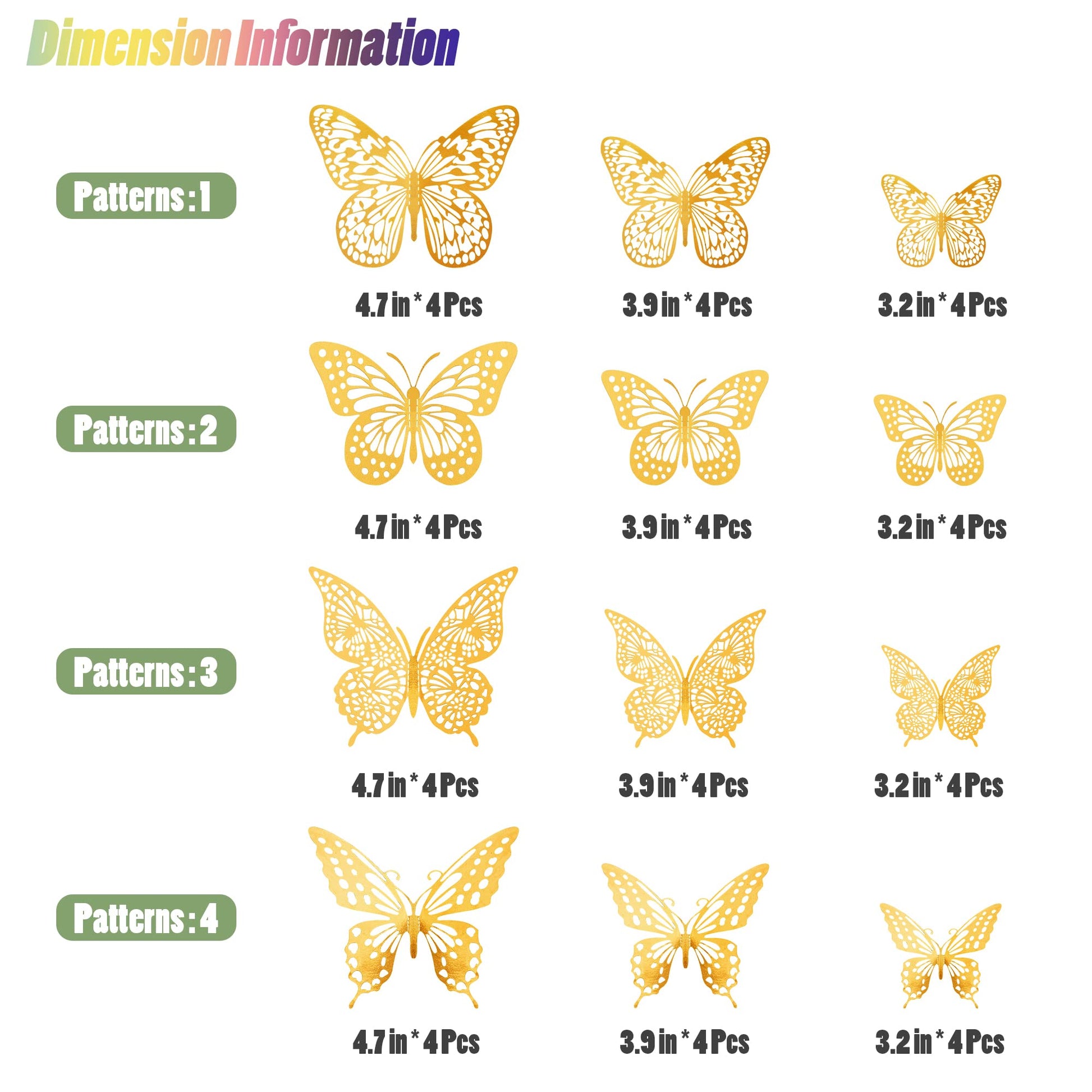SAOROPEB 3D Butterfly Wall Decor - 48 Pcs, 4 Styles, 3 Sizes, Gold Butterfly Decorations for Birthday & Party Celebrations, Removable Stickers