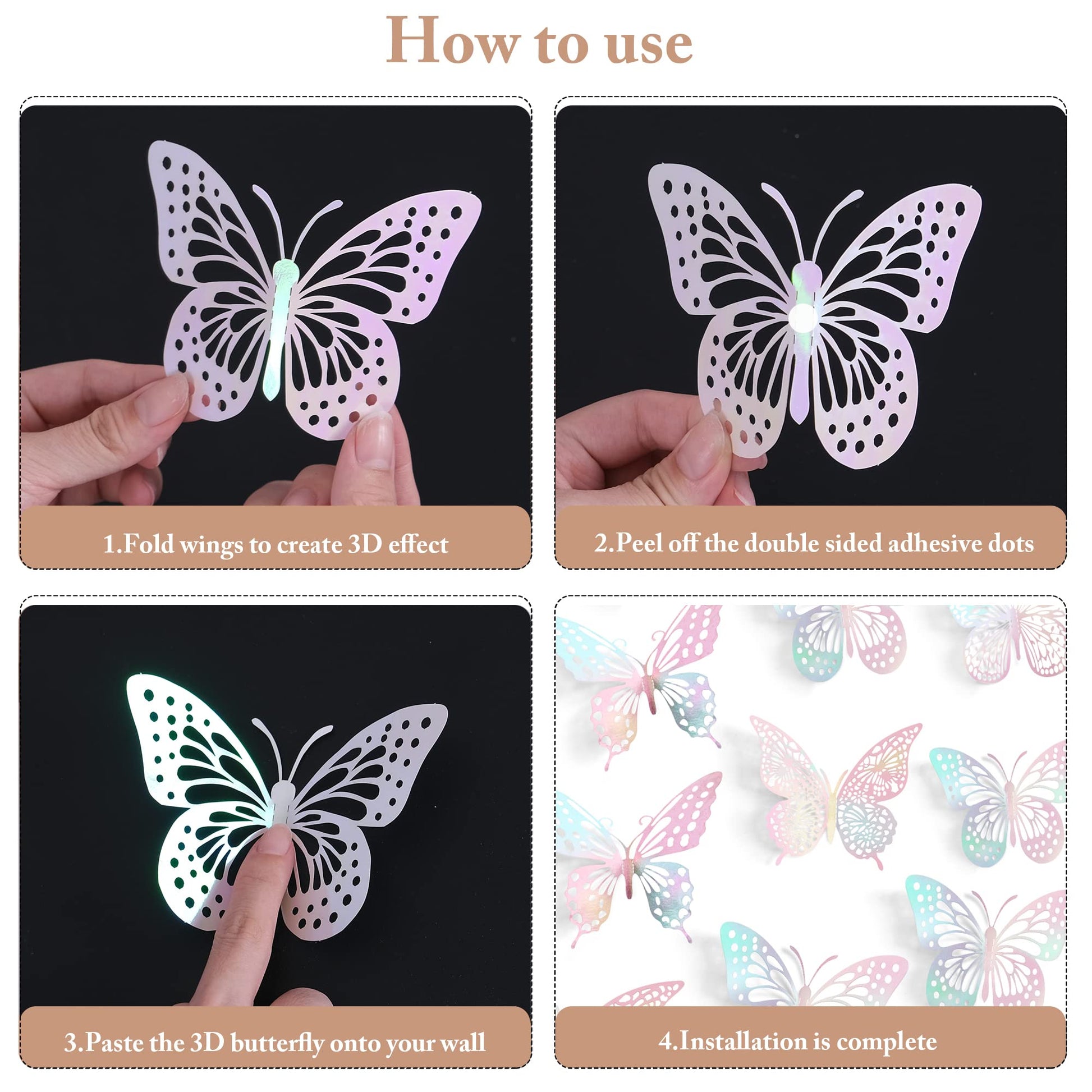 SAOROPEB 3D Butterfly Wall Decor - 48 Pcs, 4 Styles, 3 Sizes, Gold Butterfly Decorations for Birthday & Party Celebrations, Removable Stickers