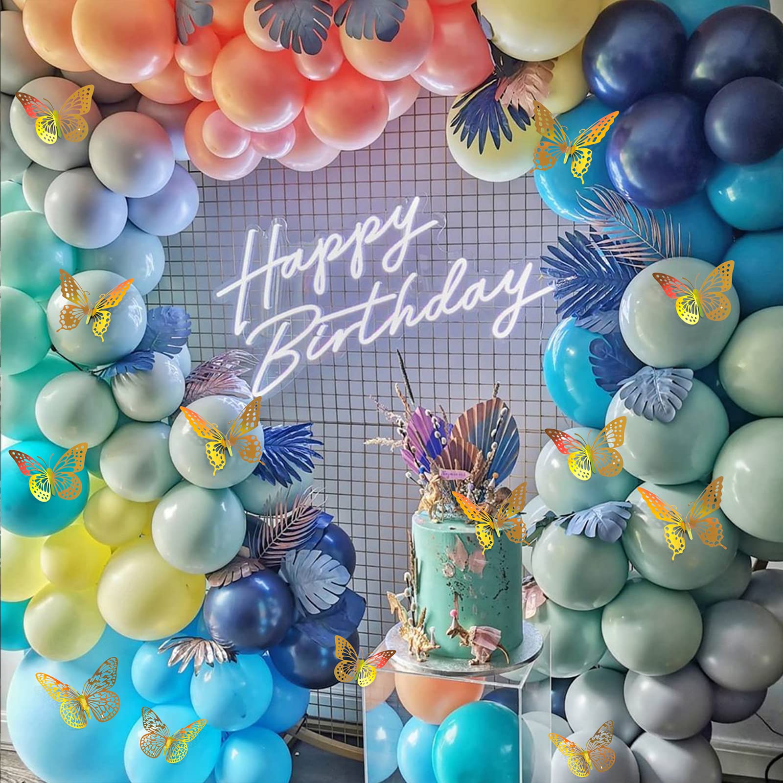 SAOROPEB 3D Butterfly Wall Decor - 48 Pcs, 4 Styles, 3 Sizes, Gold Butterfly Decorations for Birthday & Party Celebrations, Removable Stickers