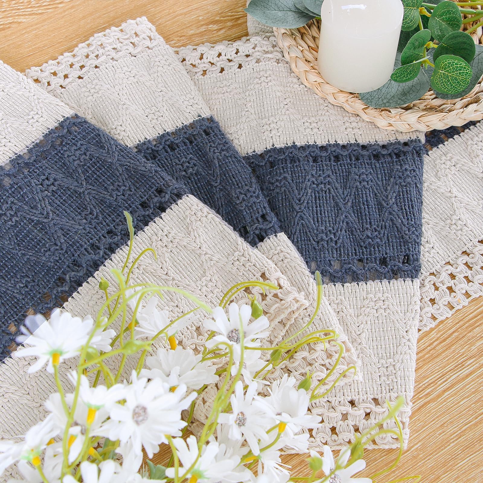 FEXIA Boho Table Runner for Summer Home Decor with Tassels 72 Inches Long Farmhouse Rustic Table Runner Macrame Burlap Table Decoration for Living Room Bridal Shower(12x72 Inches)