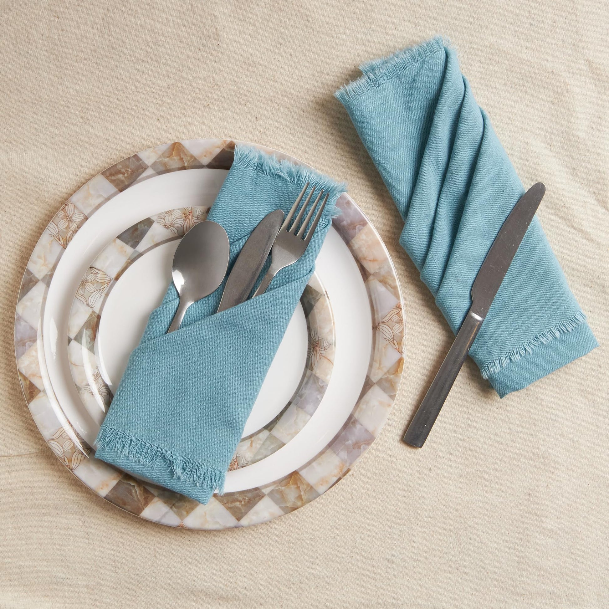 ACCENTHOME Natural Cotton Linen Napkin Set of 12 18x18 inch Dinner Napkins - Washable Soft Premium Hotel Quality Reusable Hemmed Edges Napkins Perfect Table Linens for Family Dinners, Weddings